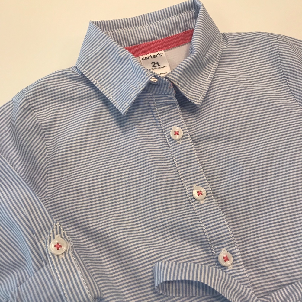 Pleated Button-Down Shirt Dress, 2T - Picture 3 of 5